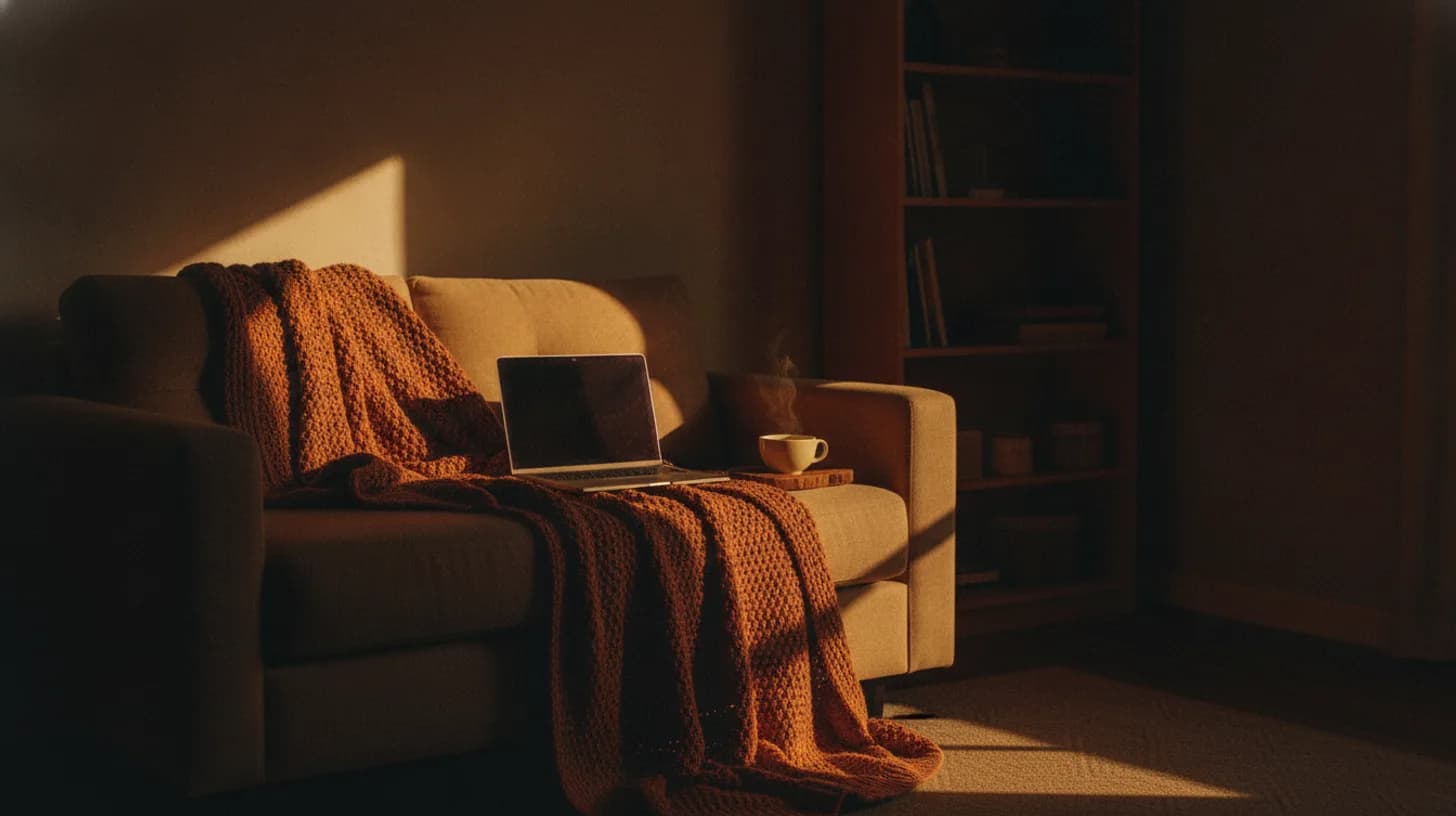 Person attending a private telehealth appointment from home on a laptop