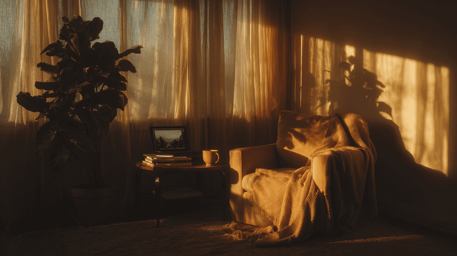 Person sitting comfortably at home preparing for a telehealth video appointment on their laptop