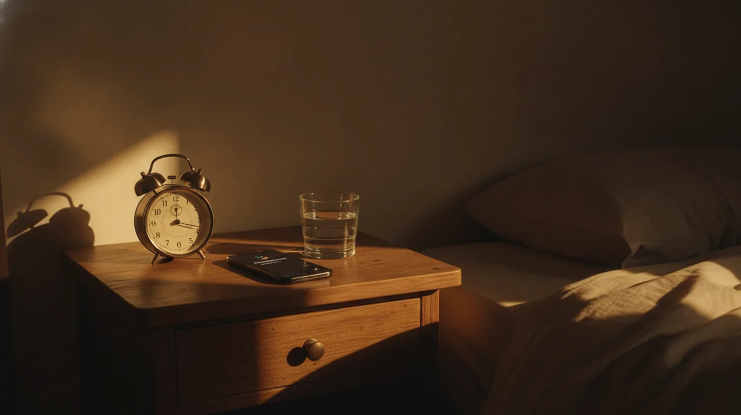 Morning sunlight on a kitchen counter with a weekly pill organizer, smartphone alarm, and coffee mug