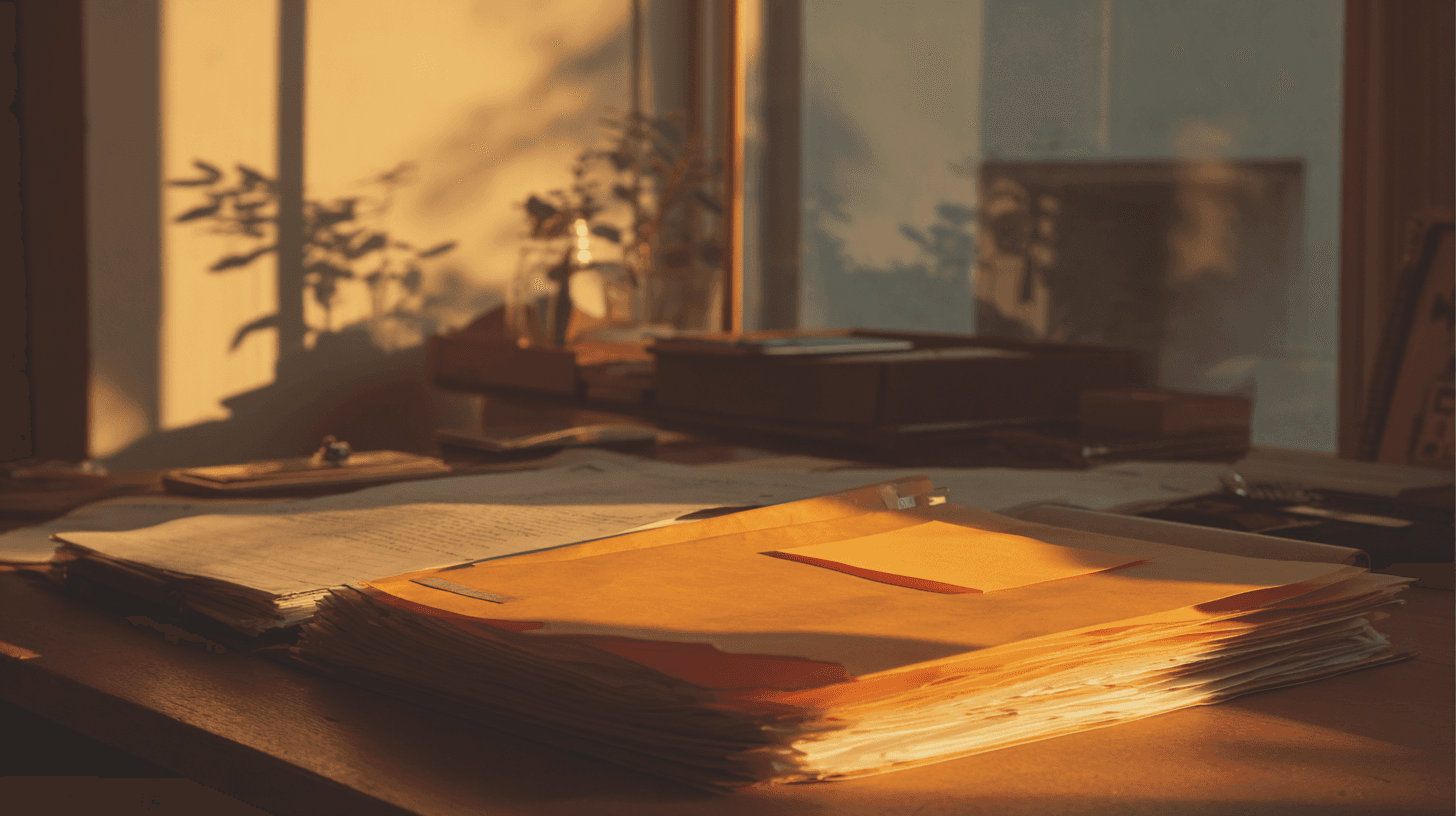 Paperwork on a desk with morning light, symbolizing the administrative process of prior authorization