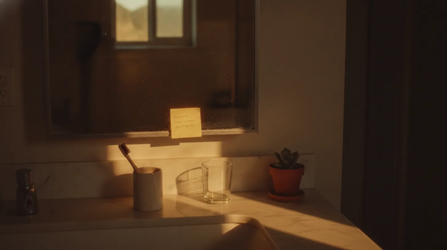 Morning sunlight streaming through window onto journal and coffee cup on wooden table