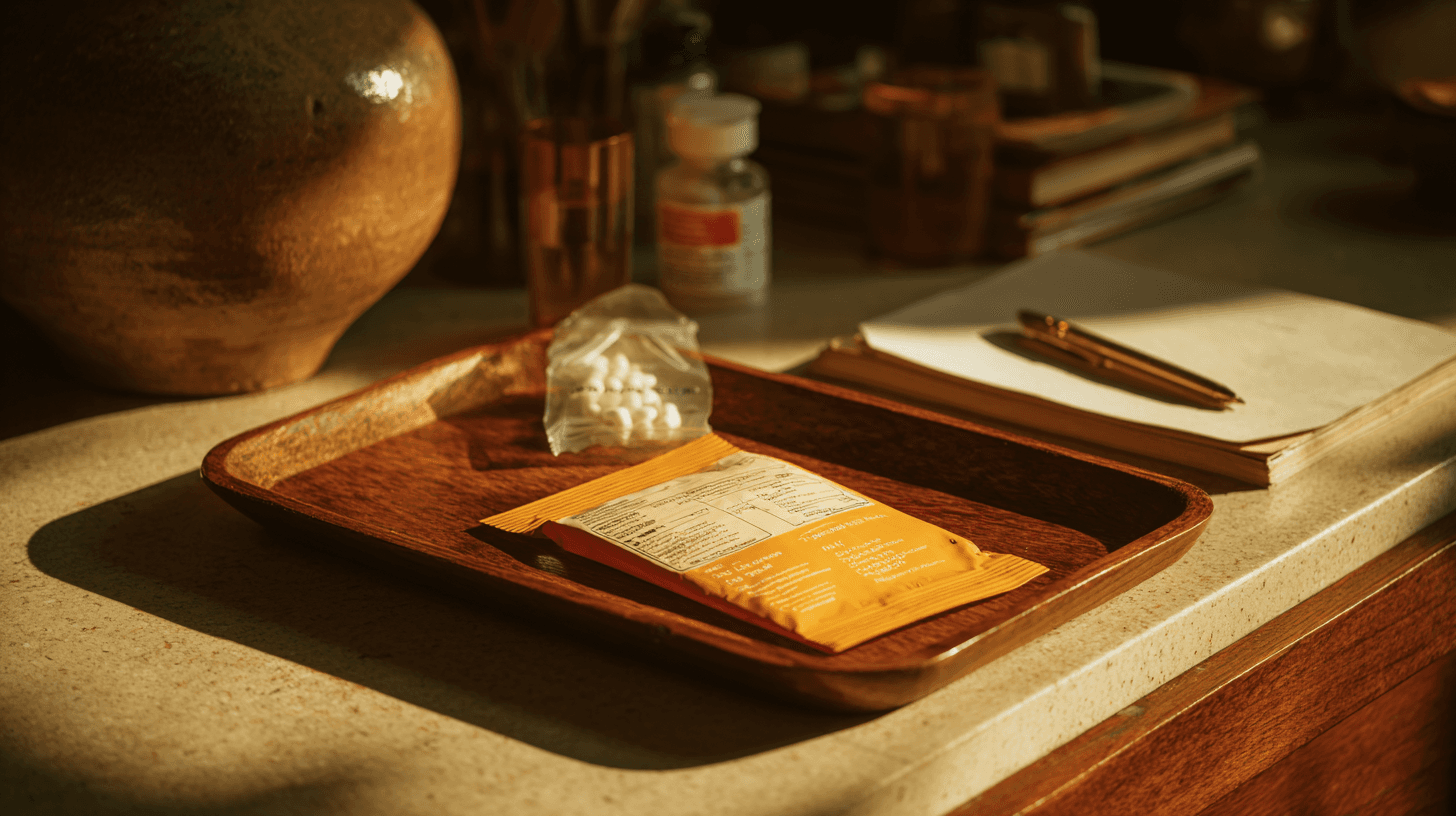 Organized medication bottles on a clean countertop with morning light, symbolizing safe medication management